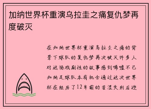 加纳世界杯重演乌拉圭之痛复仇梦再度破灭